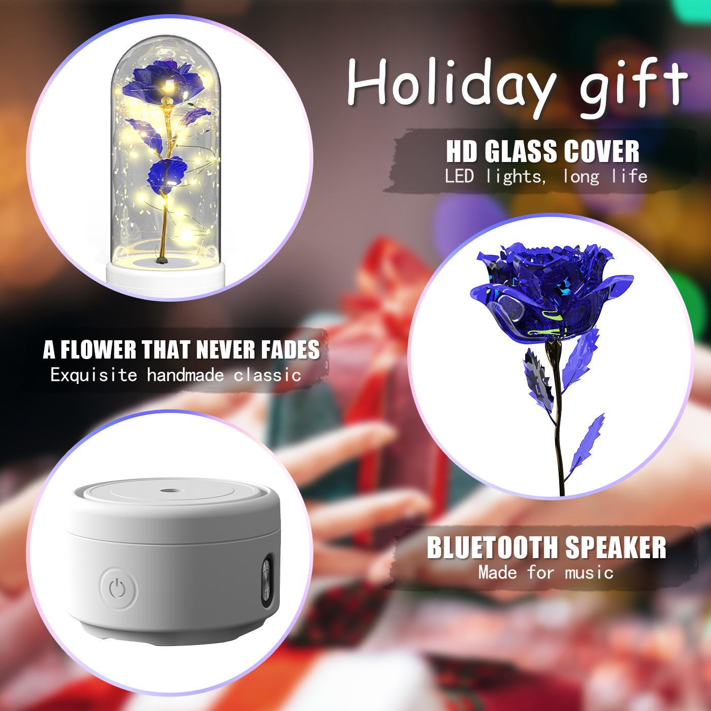 Creative 2 In 1 Rose Flowers LED Light And Bluetooth-compatible Speaker Valentine's Day Gift Rose Luminous Night Light Ornament In Glass Cover - Image 4